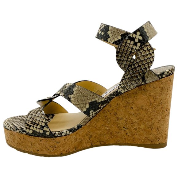 Jimmy Choo Snake Embossed Aleli Cork Wedge Sandals - Picture 4 of 5